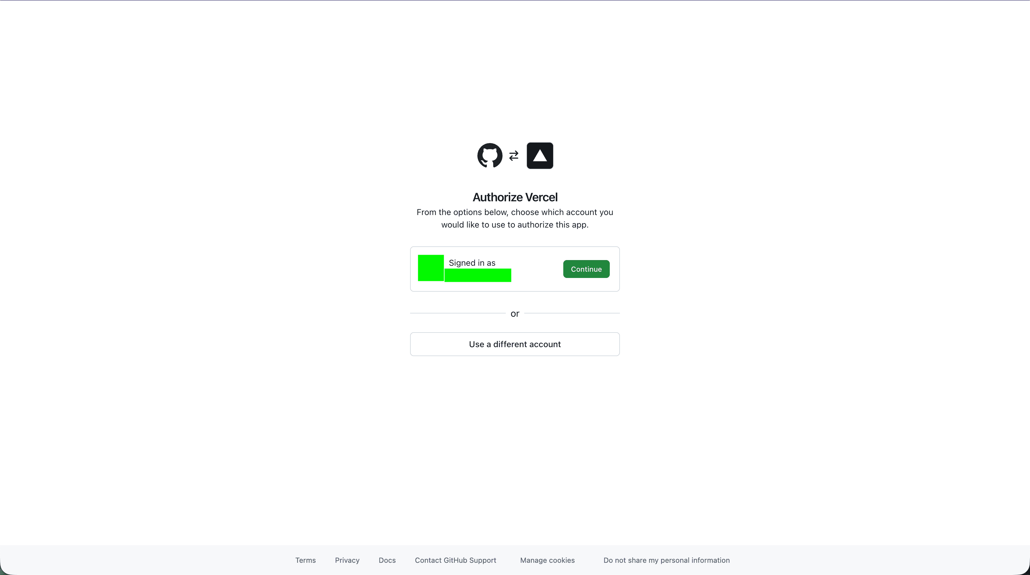 Authorize Vercel · Continue 버튼